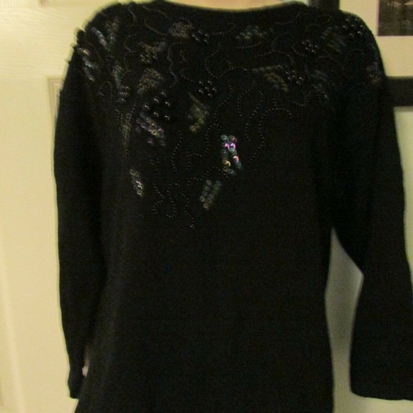 SARAH MORGAN BLACK 3/4 SLEEVE SWEATER BEADED DES - Picture 6 of 7